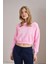 Kadın Şeker Pembe Resort Paris Baskılı Üç Iplik Crop Sweatshirt 3