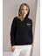 Kadın Siyah Fake People Baskılı Kanguru Cepli Üç Iplik Sweatshirt 2