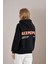 Kadın Siyah Fake People Baskılı Kanguru Cepli Üç Iplik Sweatshirt 5