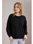 Kadın Siyah Modal Kumaş Bisiklet Yaka Yanı Yırtmaçlı Basic Sweatshirt 1