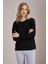 Kadın Siyah Modal Kumaş Bisiklet Yaka Yanı Yırtmaçlı Basic Sweatshirt 2