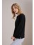 Kadın Siyah Modal Kumaş Bisiklet Yaka Yanı Yırtmaçlı Basic Sweatshirt 4