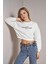 Kadın Ekru Bisiklet Yaka Lovers Lane Baskılı Üç Iplik Crop Sweatshirt 2