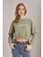 Kadın Olive Bisiklet Yaka Lovers Lane Baskılı Üç Iplik Crop Sweatshirt 2