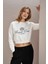 Kadın Ekru Resort Paris Baskılı Üç Iplik Crop Sweatshirt 2