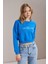 Kadın Mavi Bisiklet Yaka Lovers Lane Baskılı Üç Iplik Crop Sweatshirt 1