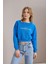 Kadın Mavi Bisiklet Yaka Lovers Lane Baskılı Üç Iplik Crop Sweatshirt 2