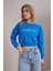 Kadın Mavi Bisiklet Yaka Lovers Lane Baskılı Üç Iplik Crop Sweatshirt 3