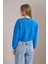 Kadın Mavi Bisiklet Yaka Lovers Lane Baskılı Üç Iplik Crop Sweatshirt 5