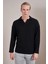 Erkek Siyah Polo Yaka Uzun Kollu Jakar Sweatshirt 1