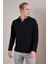 Erkek Siyah Polo Yaka Uzun Kollu Jakar Sweatshirt 3