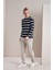 Erkek Lacivert Bisiklet Yaka Yatay Çizgili Waffle Sweatshirt 5