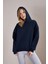 Kadın Lacivert Kapüşonlu Oversize Basic Sweatshirt 1