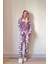 Mor Bulut Desenli Kadın Polar Peluş Tulum Pijama Takımı 5