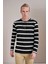 Erkek Siyah Bisiklet Yaka Yatay Çizgili Waffle Sweatshirt 1