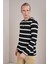 Erkek Siyah Bisiklet Yaka Yatay Çizgili Waffle Sweatshirt 2