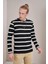 Erkek Siyah Bisiklet Yaka Yatay Çizgili Waffle Sweatshirt 3