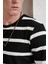 Erkek Siyah Bisiklet Yaka Yatay Çizgili Waffle Sweatshirt 5