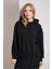 Kadın Siyah Kapüşonlu Oversize Basic Sweatshirt 1