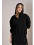 Kadın Siyah Kapüşonlu Oversize Basic Sweatshirt 3