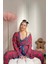 Piti Kareli Baskılı Sabahlıklı Kadife Pijama Takımı 4