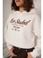 Le Soleil Nakışlı Kapüşonlu Ekru Crop Sweatshirt 5