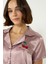 Nakışlı Saten Kısa Kol Şortlu Pijama Takım 033 Vizon 2