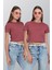 Bisiklet Yaka Kısa Kol 2'li Crop T-Shirt 956 Gül Kurusu 1