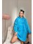 Petrol Mavi Kapşonlu Tam Peluş Oversize Sweat Panço Pijama 2