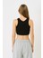 Kadın Halter Yaka Fitilli Esnek Mini Crop Atlet 924 Siyah 4