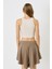Kadın Halter Yaka Fitilli Esnek Crop Atlet 925 Bej 4