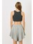 Kadın Halter Yaka Fitilli Esnek Mini Crop Atlet 924 Füme 4