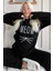Siyah Meow Desenli Tam Peluş Pijama Takımı 1