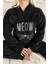 Siyah Meow Desenli Tam Peluş Pijama Takımı 4