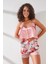 Kadın Dantelli Saten Düğmeli Atlet Şort Pijama Takımı 9068 Pembe/Ekru 2