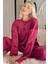 Bordo Enjoy Desenli Exclusive Kadife Kadın Pijama Takımı 1
