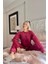 Bordo Enjoy Desenli Exclusive Kadife Kadın Pijama Takımı 2