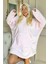 Toz Pembe Kapşonlu Tam Peluş Oversize Sweat Panço Pijama 1