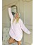 Toz Pembe Kapşonlu Tam Peluş Oversize Sweat Panço Pijama 2