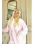 Toz Pembe Kapşonlu Tam Peluş Oversize Sweat Panço Pijama 3