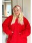 Kırmızı Kapşonlu Tam Peluş Oversize Sweat Panço Pijama 3