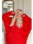Kırmızı Kapşonlu Tam Peluş Oversize Sweat Panço Pijama 4