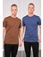 Erkek Bisiklet Yaka 2'li Regular Fit Basic T-Shirt 990 Kahverengi/indigo 1