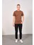 Erkek Bisiklet Yaka 2'li Regular Fit Basic T-Shirt 990 Kahverengi/indigo 5