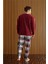 Bordo Beyaz Ekose Desenli polar erkek pijama takımı 3