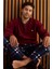 Bordo Lacivert Ekose Desenli polar erkek pijama takımı 1