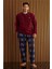 Bordo Lacivert Ekose Desenli polar erkek pijama takımı 2