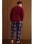 Bordo Lacivert Ekose Desenli polar erkek pijama takımı 3