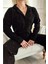 Siyah Jantung Desenli Önden Düğmeli Peluş Polar Pijama Takımı 5