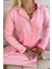 Pudra Çizgi Desenli Termal Önden Düğmeli Kadın Pijama Takımı 4